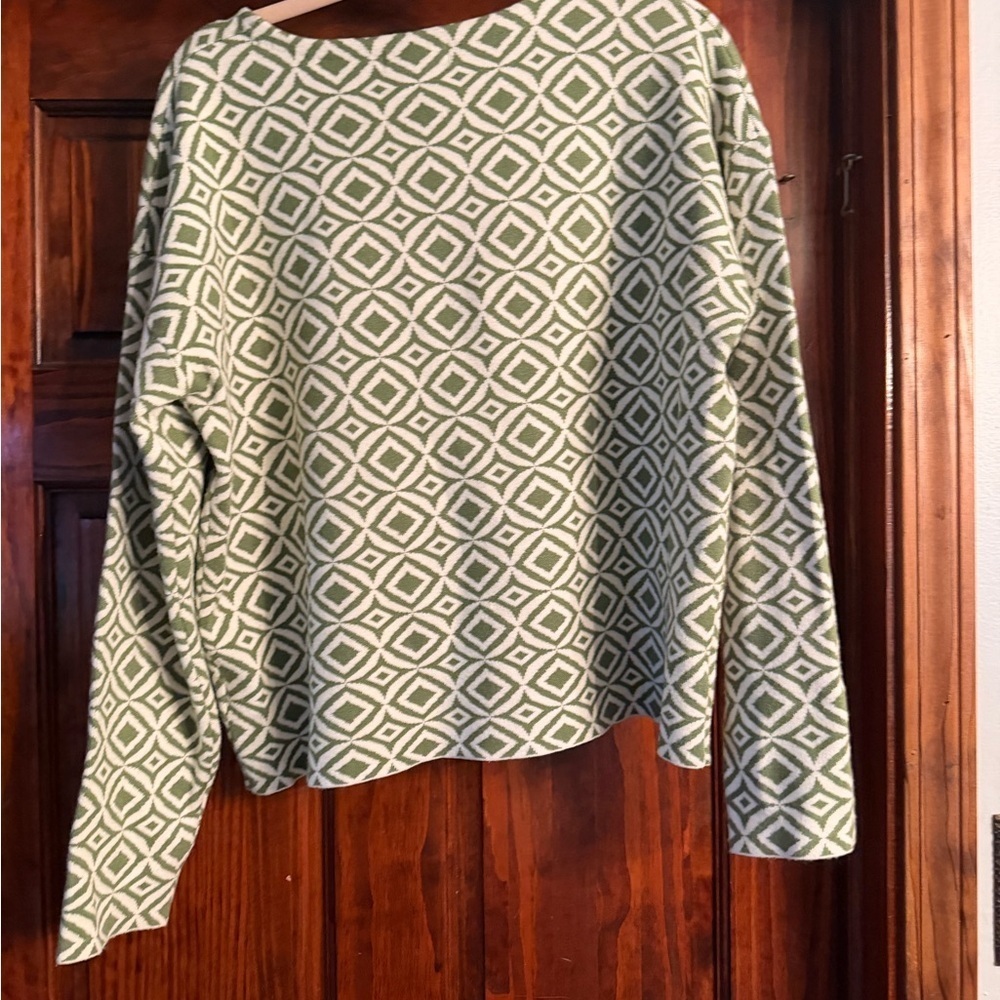 Halston Heritage Green and White Geometric Sweatshirt - Picture 2 of 3